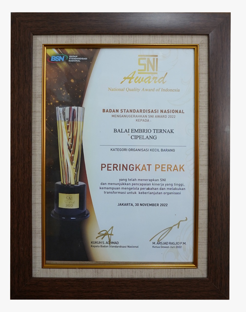 Sertifikat SNI Award 2022